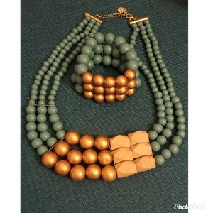 Beaded Wooden Necklace & Bracelet set